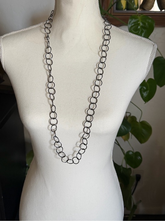 Vintage Jewelry - Vintage Joanne Thompson Long Monceriff Design Oxidized Sterling Silver Necklace
